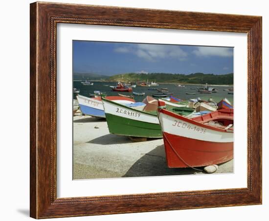 Fishing Boats on the Beach and in the Harbour of the Village of Muxia in Galicia, Spain, Europe-Michael Busselle-Framed Photographic Print