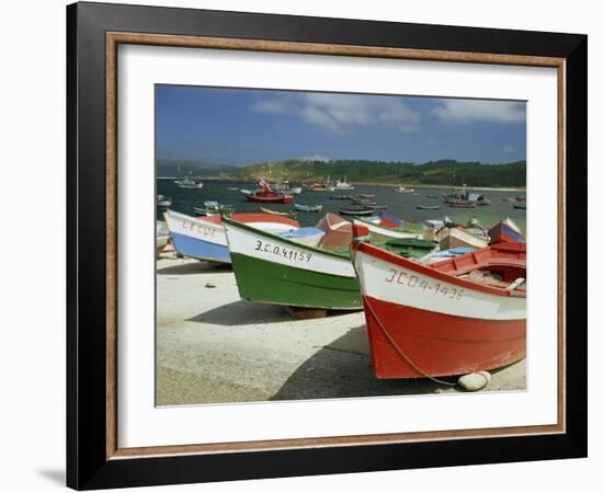 Fishing Boats on the Beach and in the Harbour of the Village of Muxia in Galicia, Spain, Europe-Michael Busselle-Framed Photographic Print