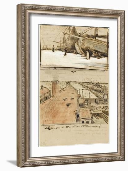 Fishing Boats on the Beach and Rooftops-Vincent van Gogh-Framed Giclee Print