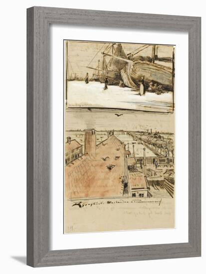 Fishing Boats on the Beach and Rooftops-Vincent van Gogh-Framed Giclee Print