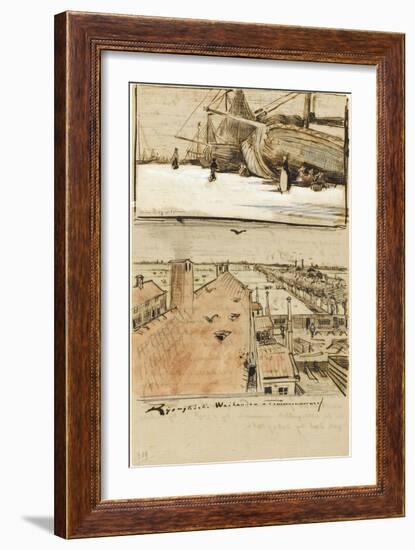 Fishing Boats on the Beach and Rooftops-Vincent van Gogh-Framed Giclee Print