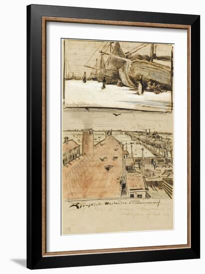 Fishing Boats on the Beach and Rooftops-Vincent van Gogh-Framed Giclee Print