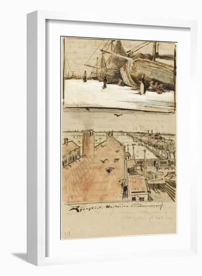 Fishing Boats on the Beach and Rooftops-Vincent van Gogh-Framed Giclee Print