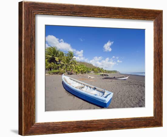 Fishing Boats on the Beach at Playa Sihuapilapa, Pacific Coast, El Salvador, Central America-Christian Kober-Framed Photographic Print