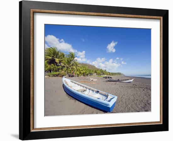 Fishing Boats on the Beach at Playa Sihuapilapa, Pacific Coast, El Salvador, Central America-Christian Kober-Framed Photographic Print