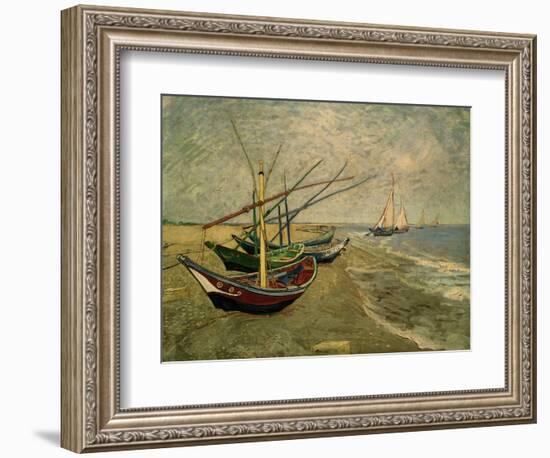 Fishing Boats on the Beach at Saintes-Marie-de-la-Mer, around June 5, 1888-Vincent van Gogh-Framed Giclee Print