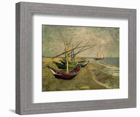 Fishing Boats on the Beach at Saintes-Marie-de-la-Mer, around June 5, 1888-Vincent van Gogh-Framed Giclee Print