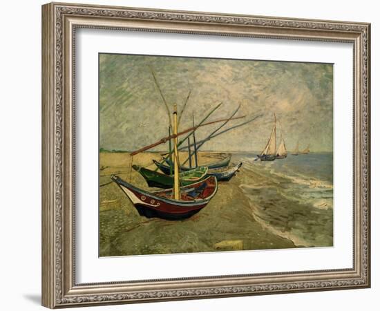 Fishing Boats on the Beach at Saintes-Marie-de-la-Mer, around June 5, 1888-Vincent van Gogh-Framed Giclee Print