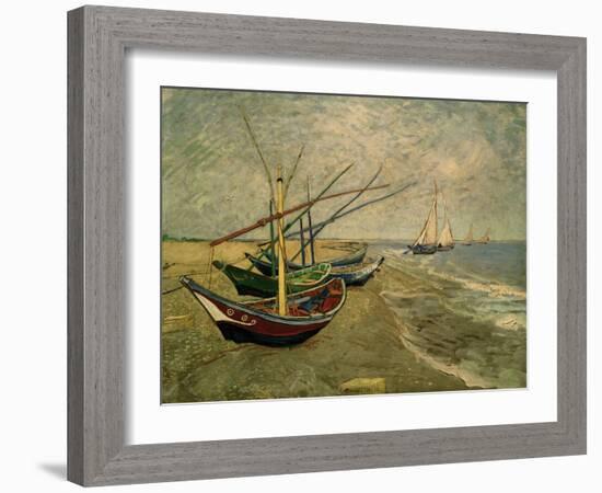 Fishing Boats on the Beach at Saintes-Marie-de-la-Mer, around June 5, 1888-Vincent van Gogh-Framed Giclee Print