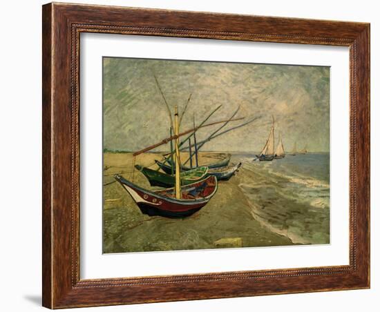 Fishing Boats on the Beach at Saintes-Marie-de-la-Mer, around June 5, 1888-Vincent van Gogh-Framed Giclee Print