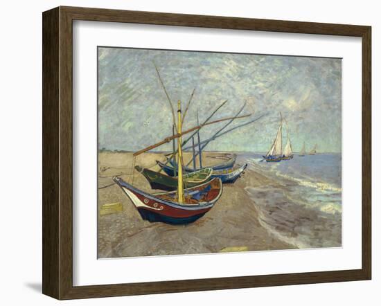 Fishing Boats on the Beach at Saintes-Maries-de-la-Mer, 1888-Vincent van Gogh-Framed Premium Giclee Print