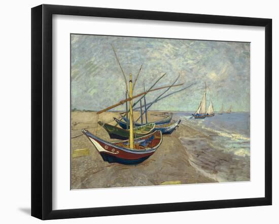 Fishing Boats on the Beach at Saintes-Maries-de-la-Mer, 1888-Vincent van Gogh-Framed Premium Giclee Print