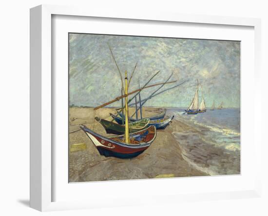 Fishing Boats on the Beach at Saintes-Maries-de-la-Mer, 1888-Vincent van Gogh-Framed Premium Giclee Print