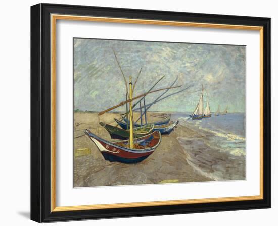 Fishing Boats on the Beach at Saintes-Maries-de-la-Mer, 1888-Vincent van Gogh-Framed Premium Giclee Print