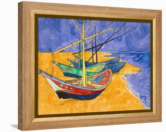 Fishing Boats on the Beach at Saintes-Maries-De-La-Mer-Vincent van Gogh-Framed Premier Image Canvas