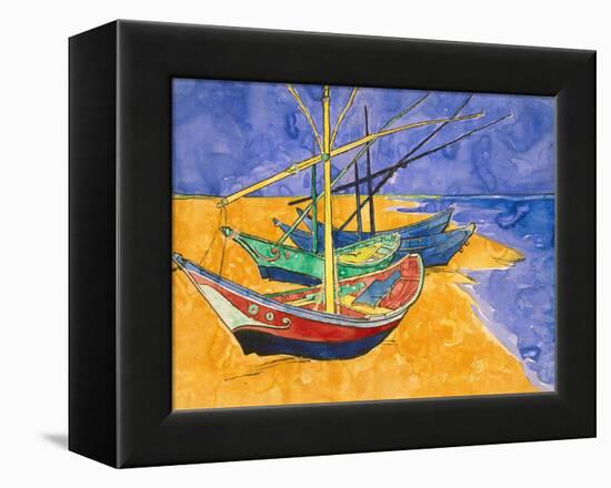 Fishing Boats on the Beach at Saintes-Maries-De-La-Mer-Vincent van Gogh-Framed Premier Image Canvas