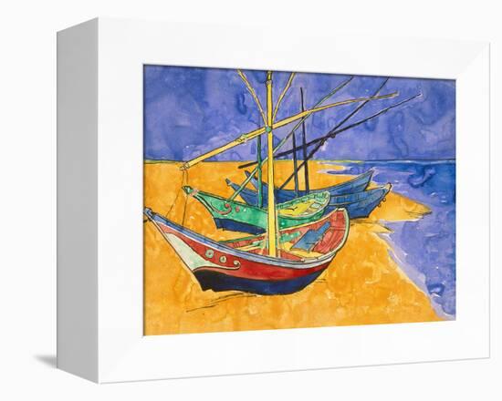 Fishing Boats on the Beach at Saintes-Maries-De-La-Mer-Vincent van Gogh-Framed Premier Image Canvas