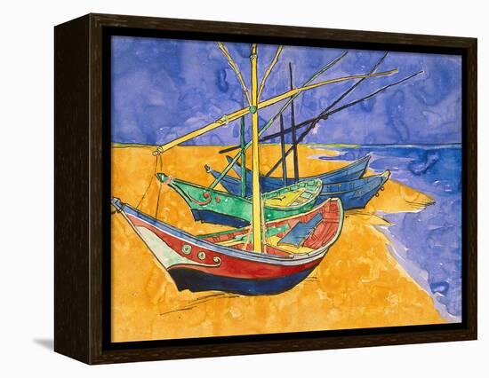 Fishing Boats on the Beach at Saintes-Maries-De-La-Mer-Vincent van Gogh-Framed Premier Image Canvas