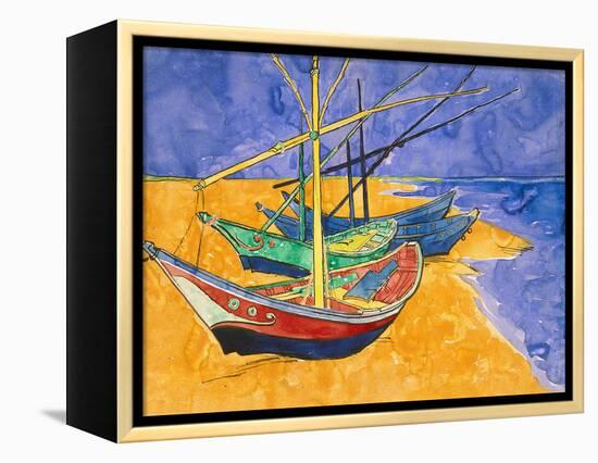 Fishing Boats on the Beach at Saintes-Maries-De-La-Mer-Vincent van Gogh-Framed Premier Image Canvas