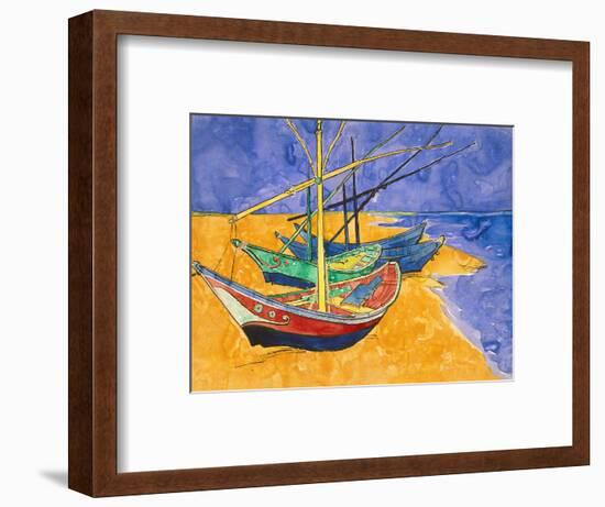 Fishing Boats on the Beach at Saintes-Maries-De-La-Mer-Vincent van Gogh-Framed Premium Giclee Print