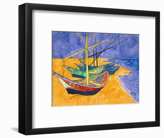 Fishing Boats on the Beach at Saintes-Maries-De-La-Mer-Vincent van Gogh-Framed Premium Giclee Print