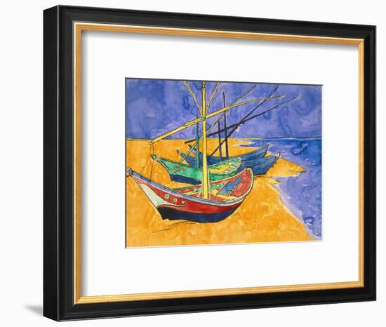 Fishing Boats on the Beach at Saintes-Maries-De-La-Mer-Vincent van Gogh-Framed Premium Giclee Print