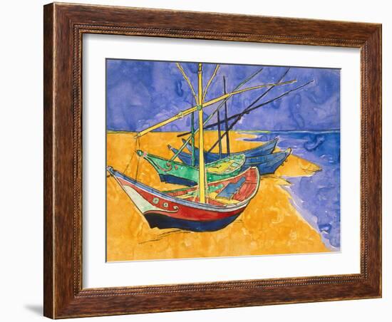 Fishing Boats on the Beach at Saintes-Maries-De-La-Mer-Vincent van Gogh-Framed Giclee Print