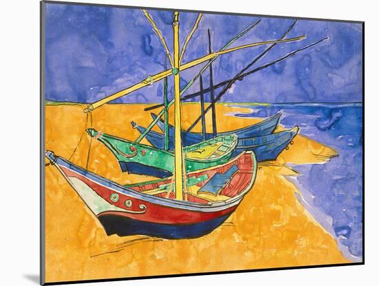 Fishing Boats on the Beach at Saintes-Maries-De-La-Mer-Vincent van Gogh-Mounted Giclee Print