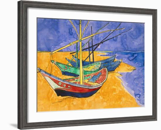 Fishing Boats on the Beach at Saintes-Maries-De-La-Mer-Vincent van Gogh-Framed Giclee Print