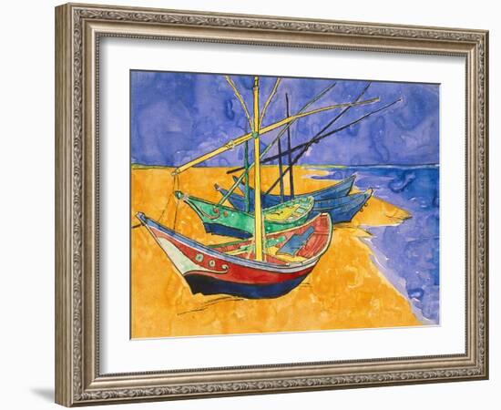 Fishing Boats on the Beach at Saintes-Maries-De-La-Mer-Vincent van Gogh-Framed Giclee Print