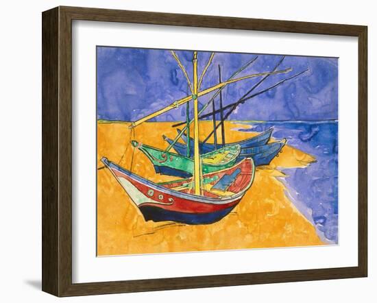 Fishing Boats on the Beach at Saintes-Maries-De-La-Mer-Vincent van Gogh-Framed Giclee Print