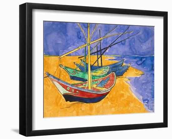Fishing Boats on the Beach at Saintes-Maries-De-La-Mer-Vincent van Gogh-Framed Giclee Print