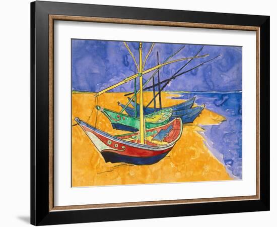 Fishing Boats on the Beach at Saintes-Maries-De-La-Mer-Vincent van Gogh-Framed Giclee Print