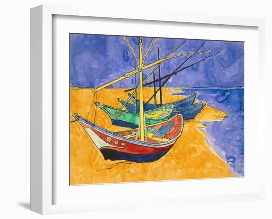 Fishing Boats on the Beach at Saintes-Maries-De-La-Mer-Vincent van Gogh-Framed Giclee Print