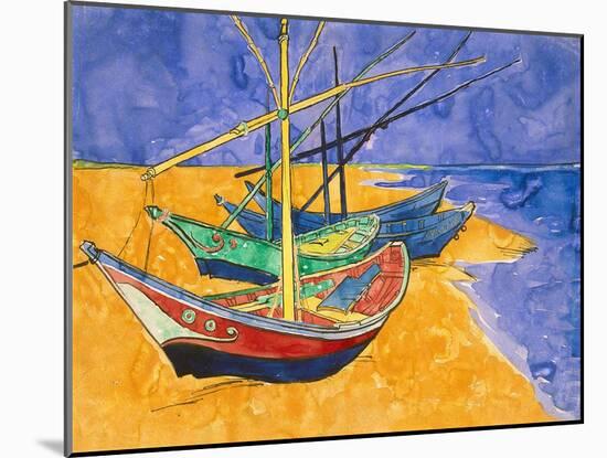 Fishing Boats on the Beach at Saintes-Maries-De-La-Mer-Vincent van Gogh-Mounted Giclee Print