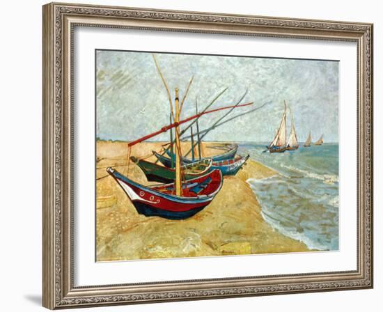 Fishing Boats on the Beach at Saints-Maries, c.1888-Vincent van Gogh-Framed Art Print