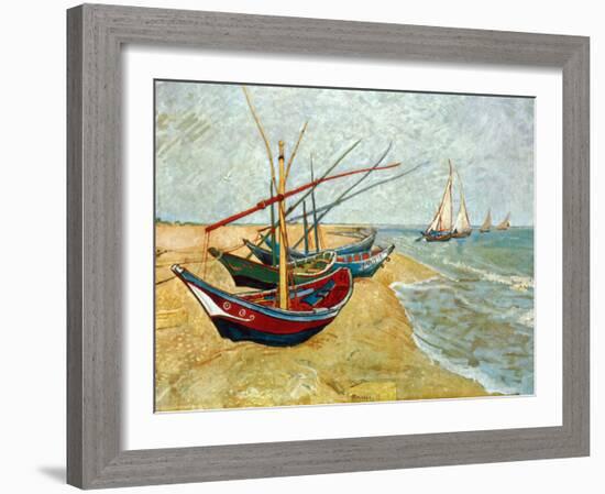 Fishing Boats on the Beach at Saints-Maries, c.1888-Vincent van Gogh-Framed Art Print