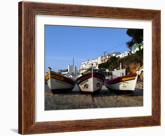 Fishing Boats on the Beach, Carvoeiro, Algarve, Portugal-Fraser Hall-Framed Photographic Print