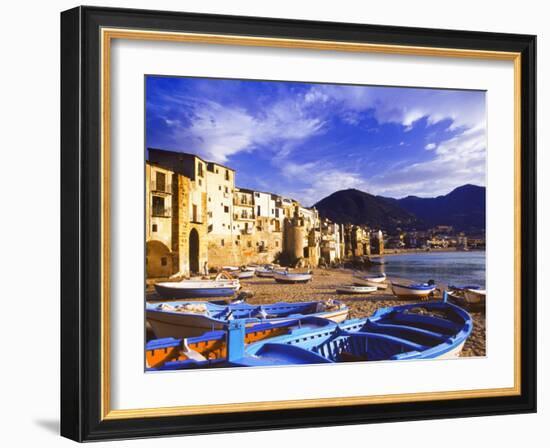 Fishing Boats on the Beach, Cefalu, Sicily, Italy, Mediterranean, Europe-Sakis Papadopoulos-Framed Photographic Print