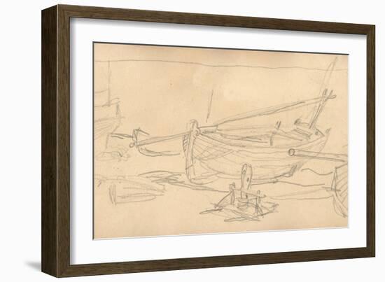 Fishing Boats on the Shingle at Etretat (Pencil on Paper)-Claude Monet-Framed Giclee Print