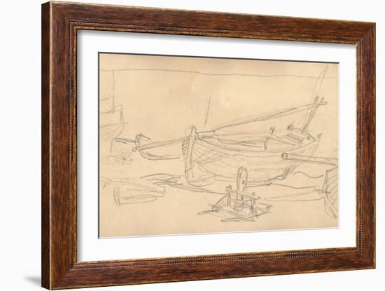 Fishing Boats on the Shingle at Etretat (Pencil on Paper)-Claude Monet-Framed Giclee Print