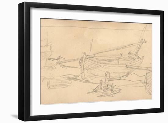 Fishing Boats on the Shingle at Etretat (Pencil on Paper)-Claude Monet-Framed Giclee Print