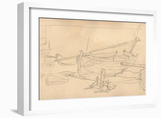 Fishing Boats on the Shingle at Etretat (Pencil on Paper)-Claude Monet-Framed Giclee Print