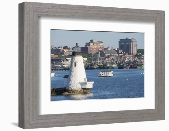 Fishing Boats, Palmer Island Lighthouse, New Bedford Harbor, Massachusetts, USA-Cindy Miller Hopkins-Framed Photographic Print