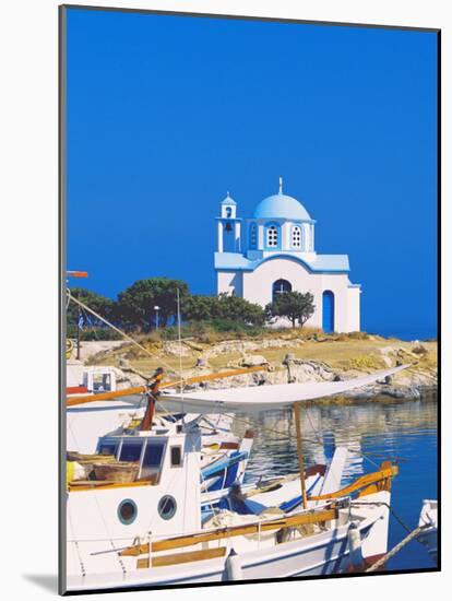 Fishing Boats with a Chapel in Background, Chios Island, Greek Islands, Greece, Europe-Sakis Papadopoulos-Mounted Photographic Print