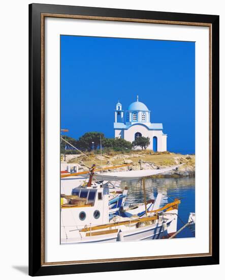 Fishing Boats with a Chapel in Background, Chios Island, Greek Islands, Greece, Europe-Sakis Papadopoulos-Framed Photographic Print