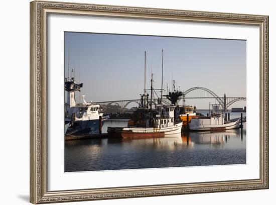 Fishing Boats with Yaquina Bay Bridge in Background, Newport, Oregon, USA-Jamie & Judy Wild-Framed Photographic Print