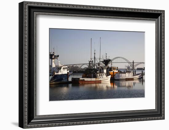 Fishing Boats with Yaquina Bay Bridge in Background, Newport, Oregon, USA-Jamie & Judy Wild-Framed Photographic Print