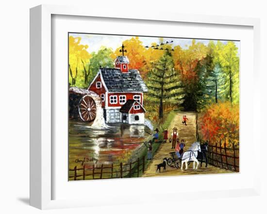 Fishing by the Old Grist Mill-Cheryl Bartley-Framed Giclee Print