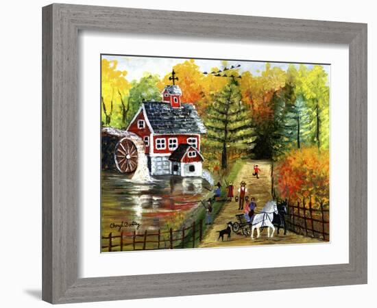 Fishing by the Old Grist Mill-Cheryl Bartley-Framed Giclee Print